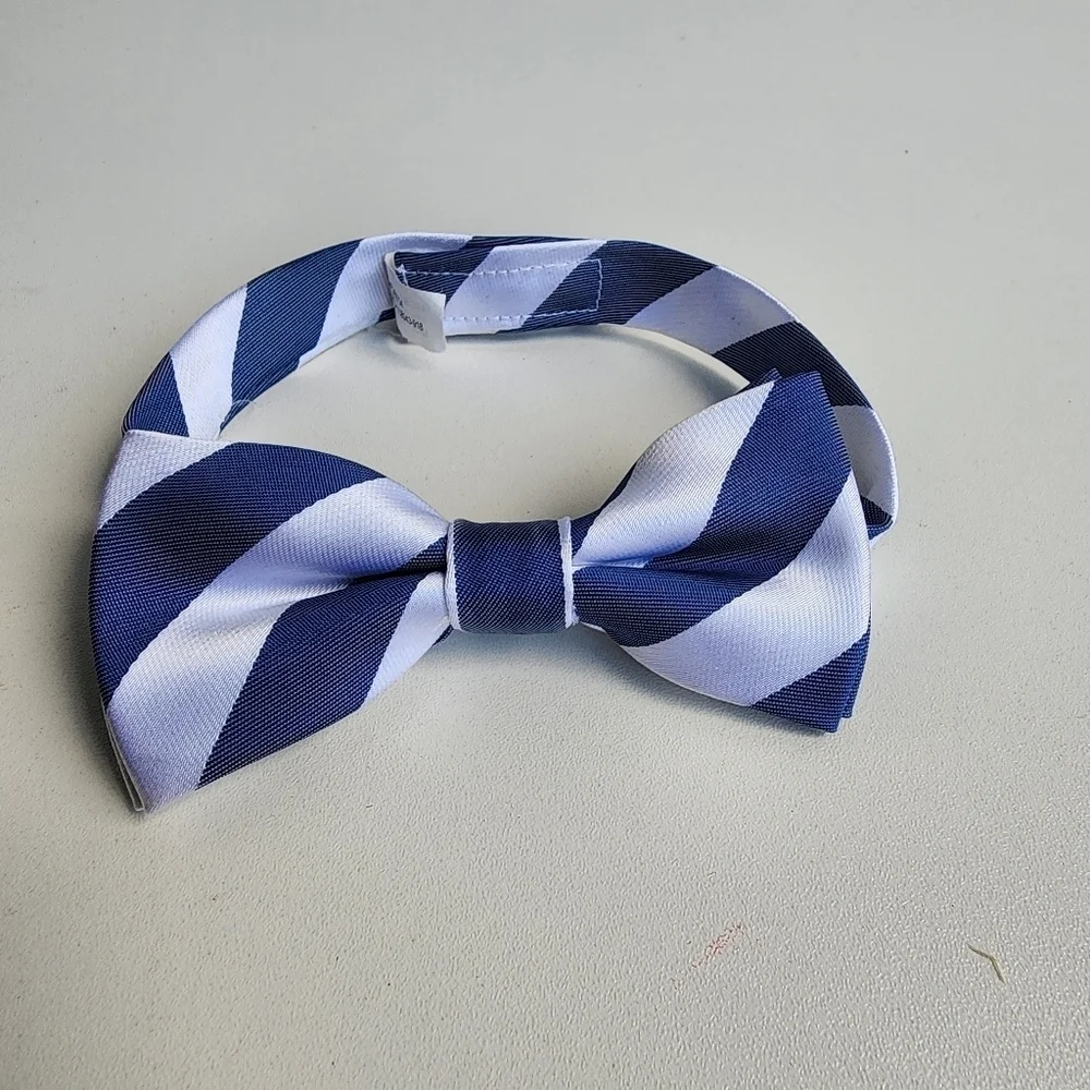 Blue White Striped Toddler Boys Bow Tie 4